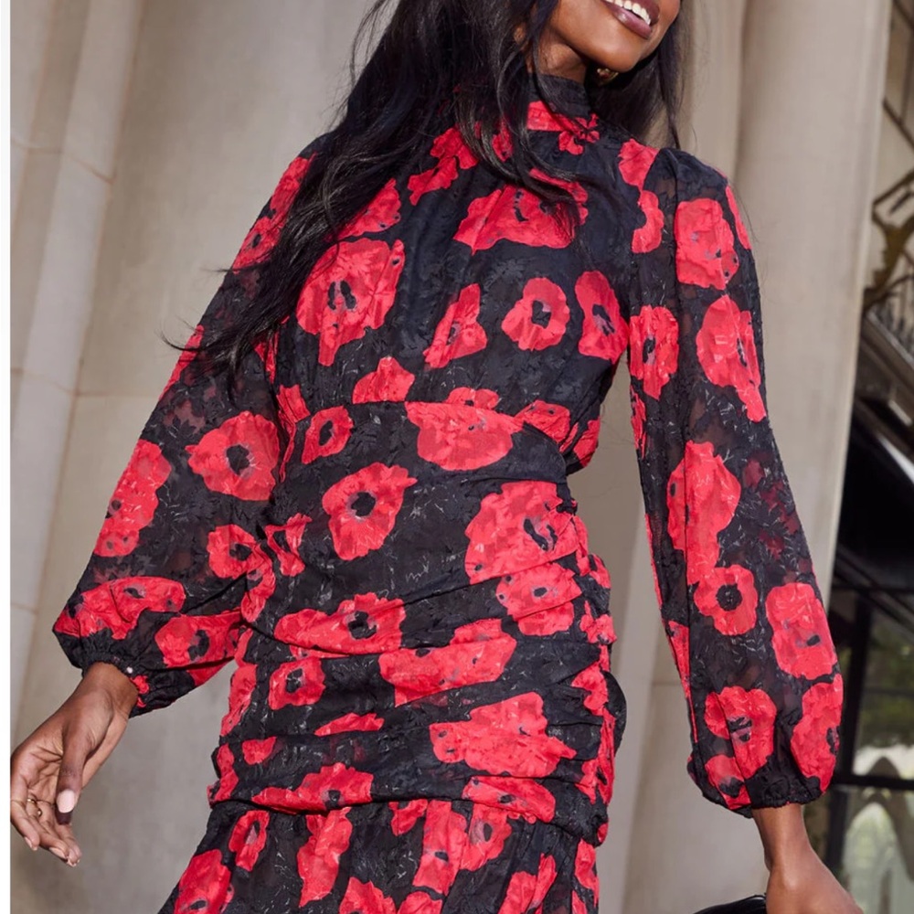 Floral Black and Red Dress